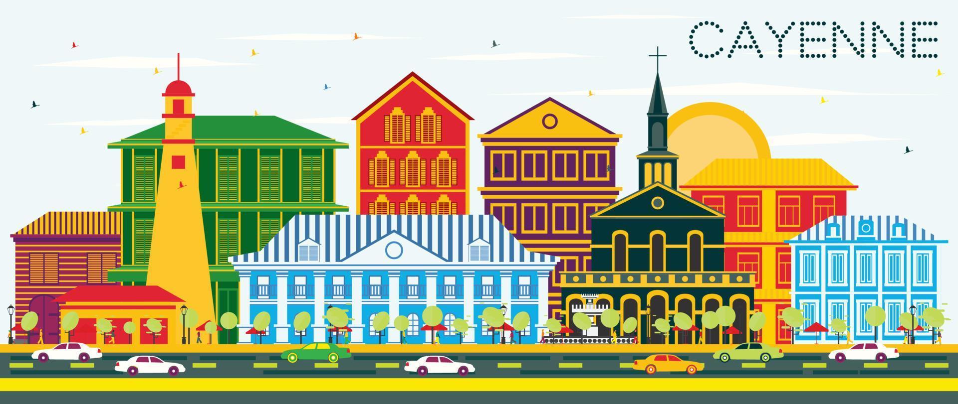 Cayenne City Skyline with Color Buildings and Blue Sky. vector