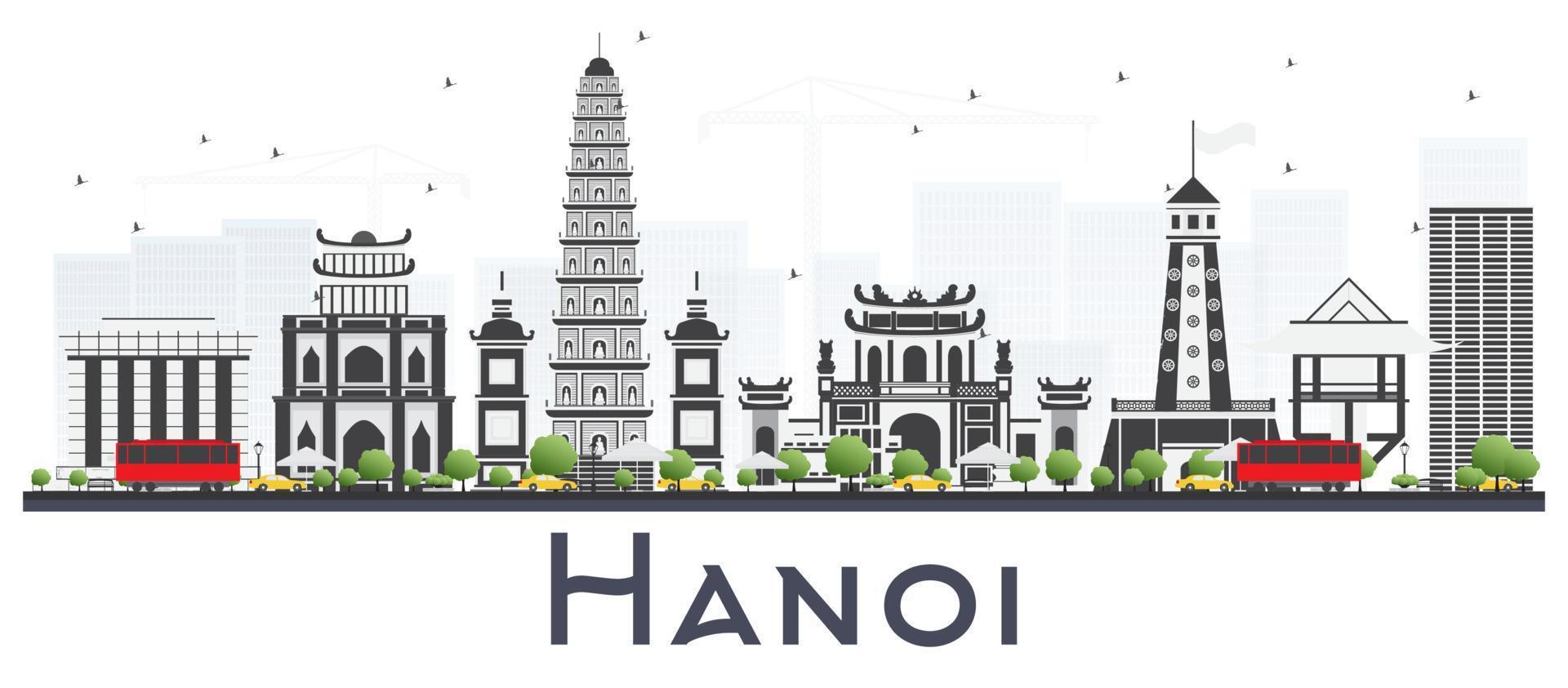 horizonte de la ciudad de hanoi vietnam con edificios grises aislados sobre fondo blanco. vector