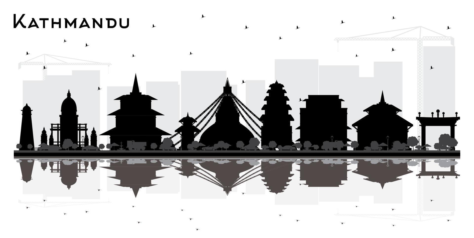 Kathmandu Nepal City Skyline Silhouette with Black Buildings and Reflections. vector