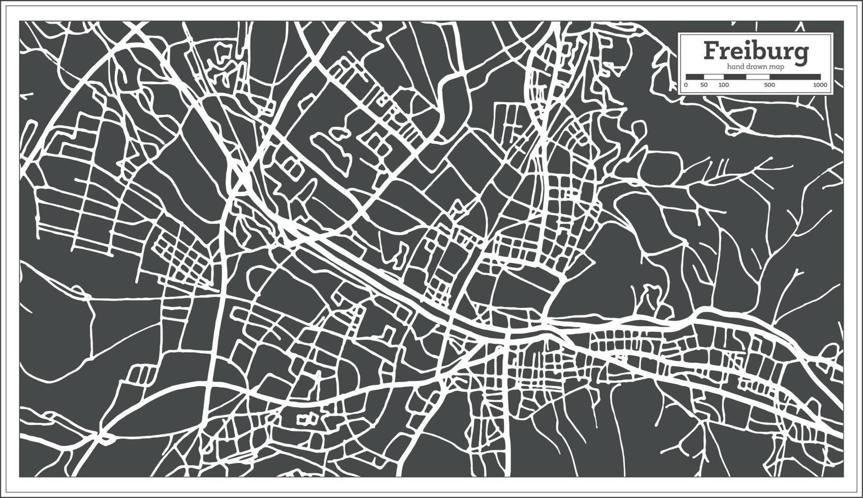 mapa de la ciudad de freiburg alemania en estilo retro. esquema del mapa. vector