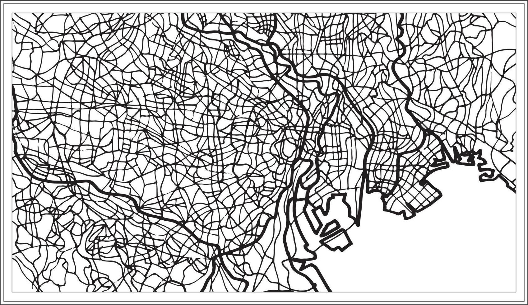 Tokyo Japan City Map in Black and White Color. vector