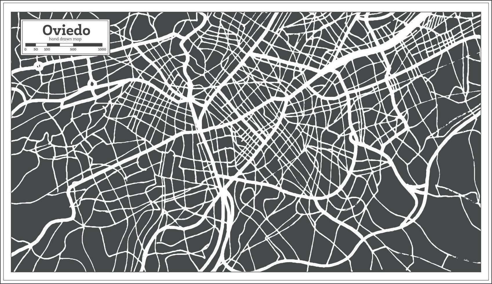 Oviedo Spain City Map in Retro Style. Outline Map. vector
