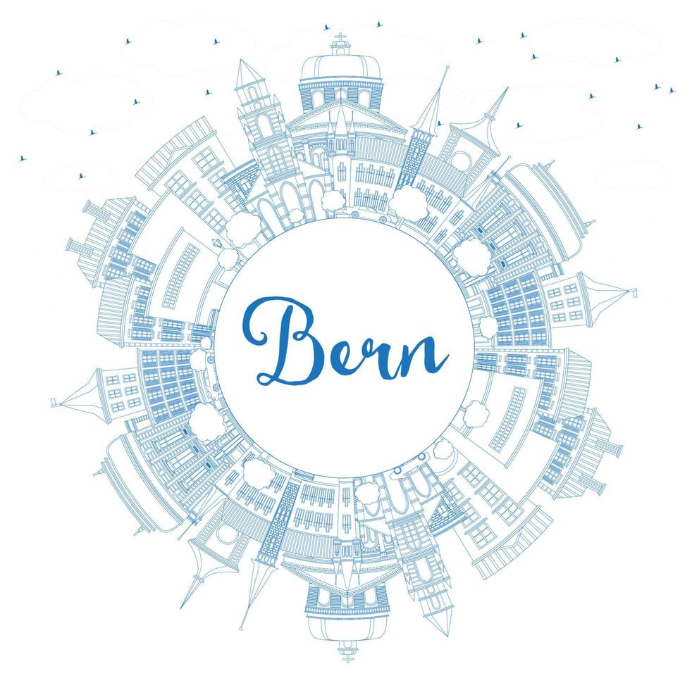 Outline Bern Switzerland City Skyline with Blue Buildings and Copy Space. vector