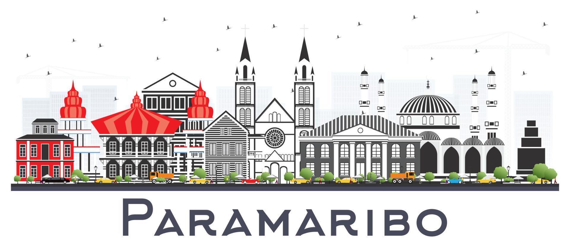 horizonte de la ciudad de paramaribo surinam con edificios grises aislados en blanco. vector