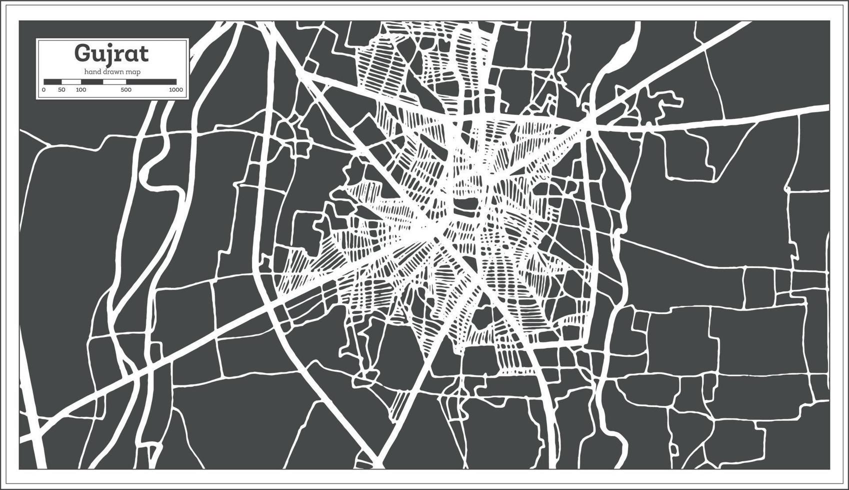 Gujrat Pakistan City Map in Retro Style. Outline Map. vector