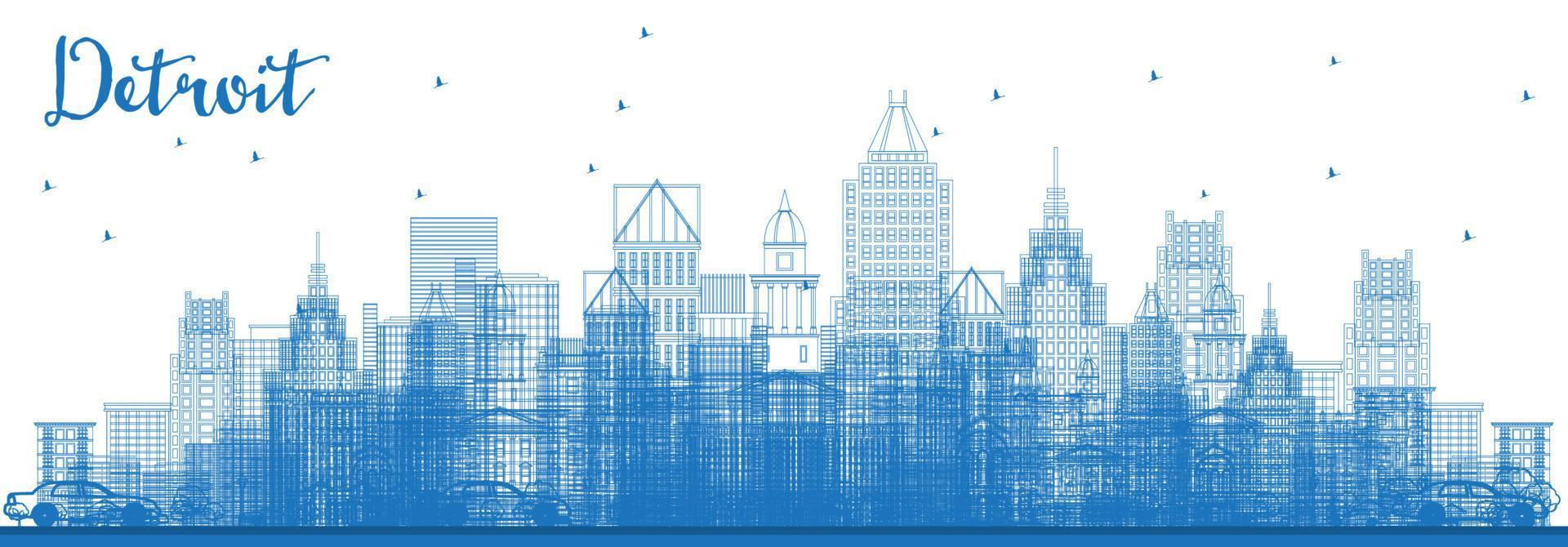 delinear el horizonte de detroit michigan con edificios azules. vector