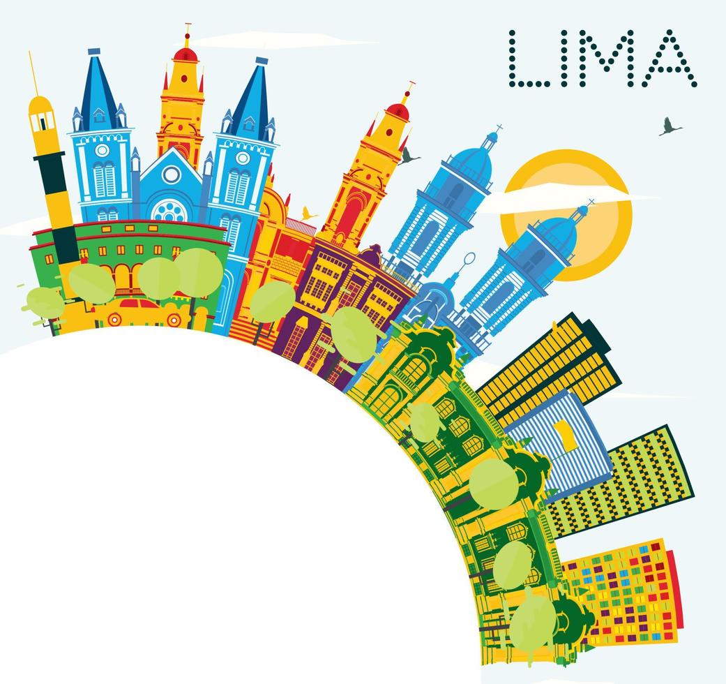 Lima Peru City Skyline with Color Buildings, Blue Sky and Copy Space. vector