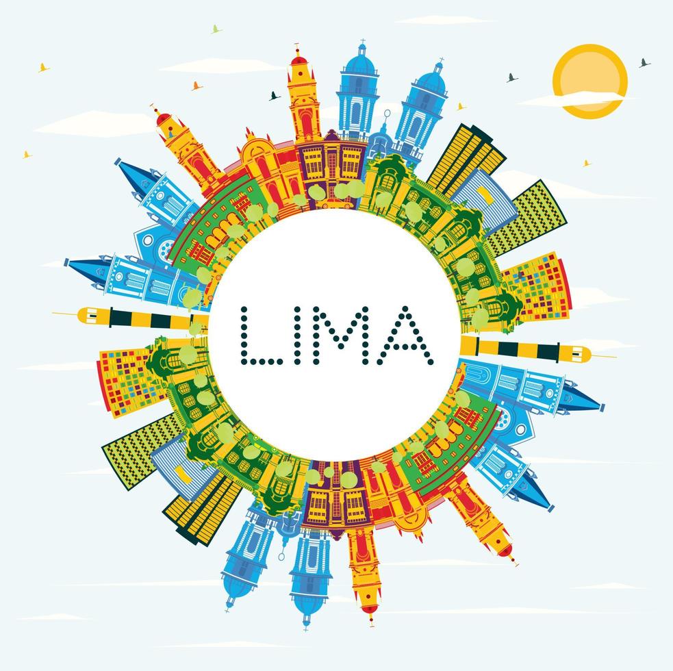 Lima Peru City Skyline with Color Buildings, Blue Sky and Copy Space. vector