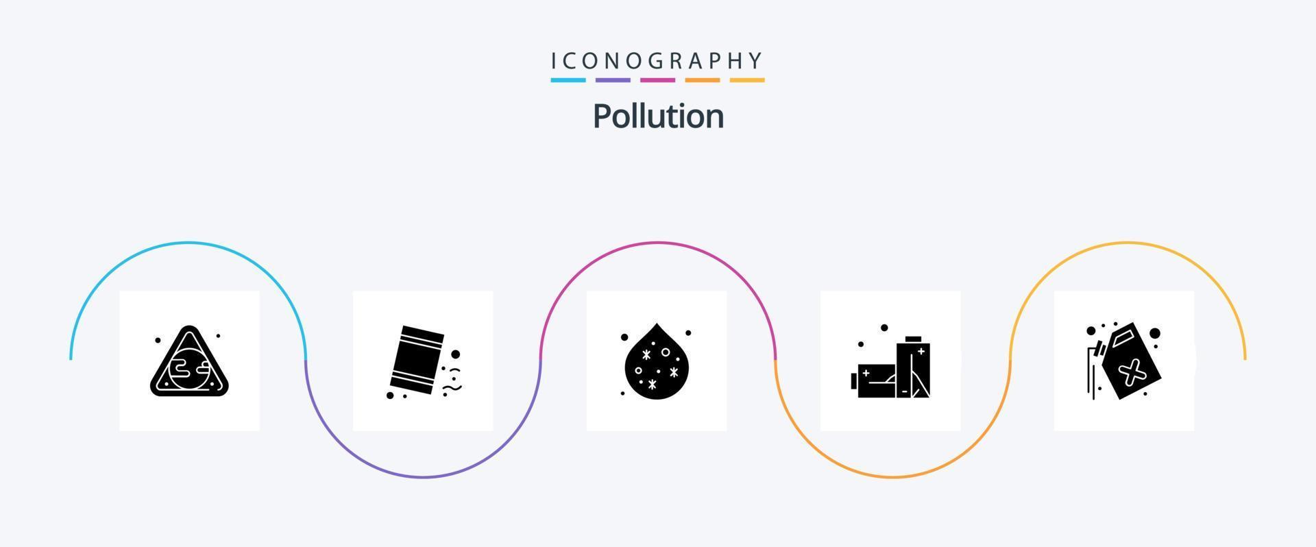 paquete de iconos de glifo de contaminación 5 que incluye desechos. gas. polución. puede. gas vector