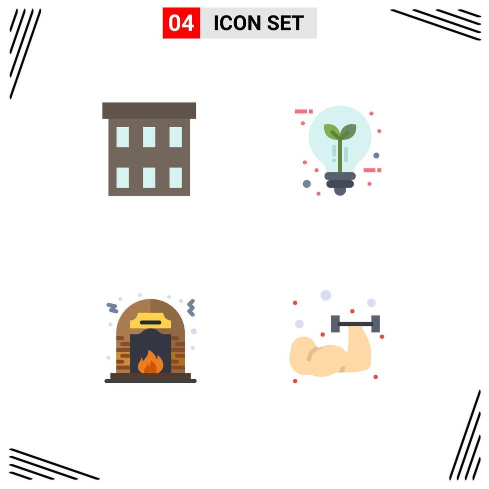 4 Thematic Vector Flat Icons and Editable Symbols of building light corporation eco culture Editable Vector Design Elements