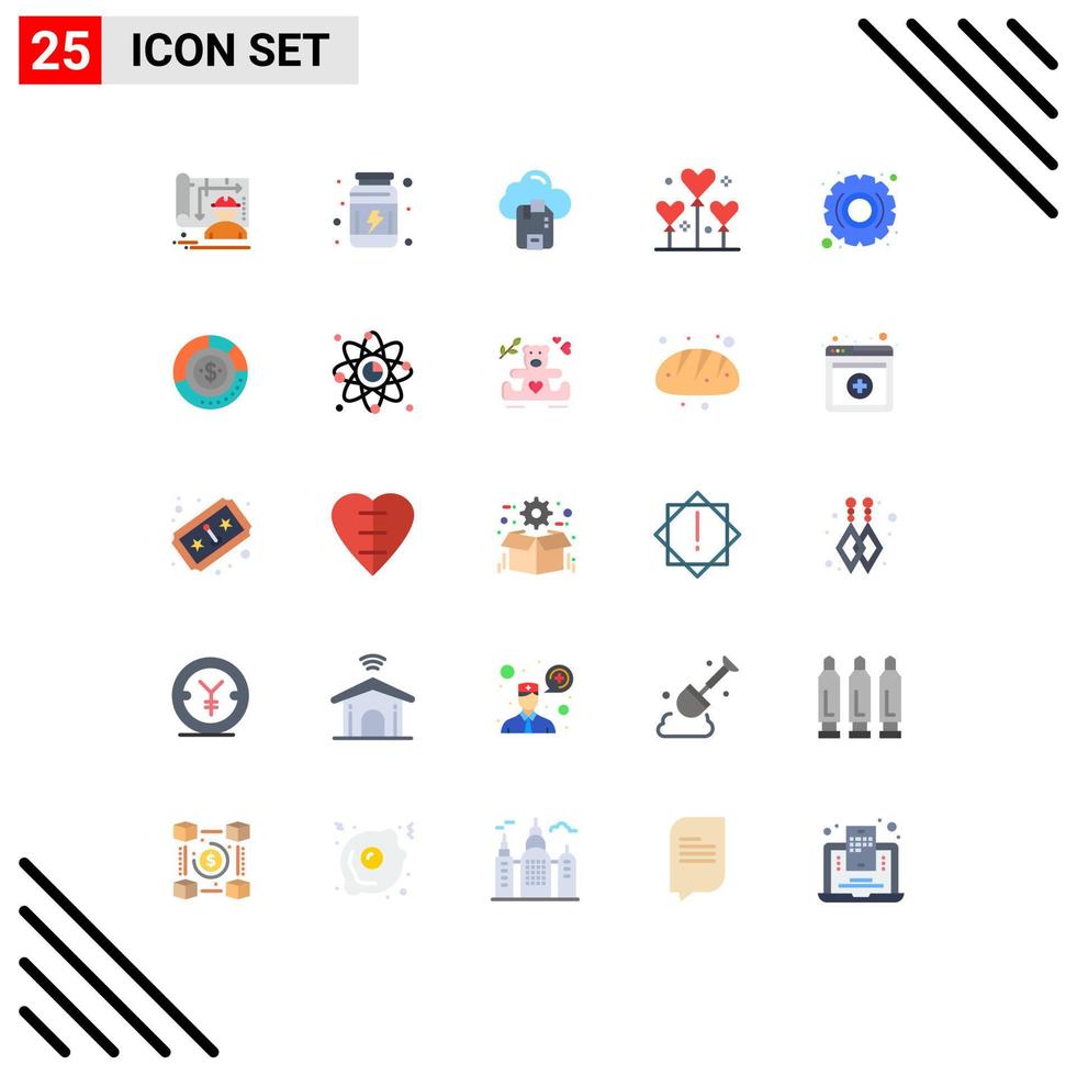 Flat Color Pack of 25 Universal Symbols of seo valentine cloud party balloon Editable Vector Design Elements