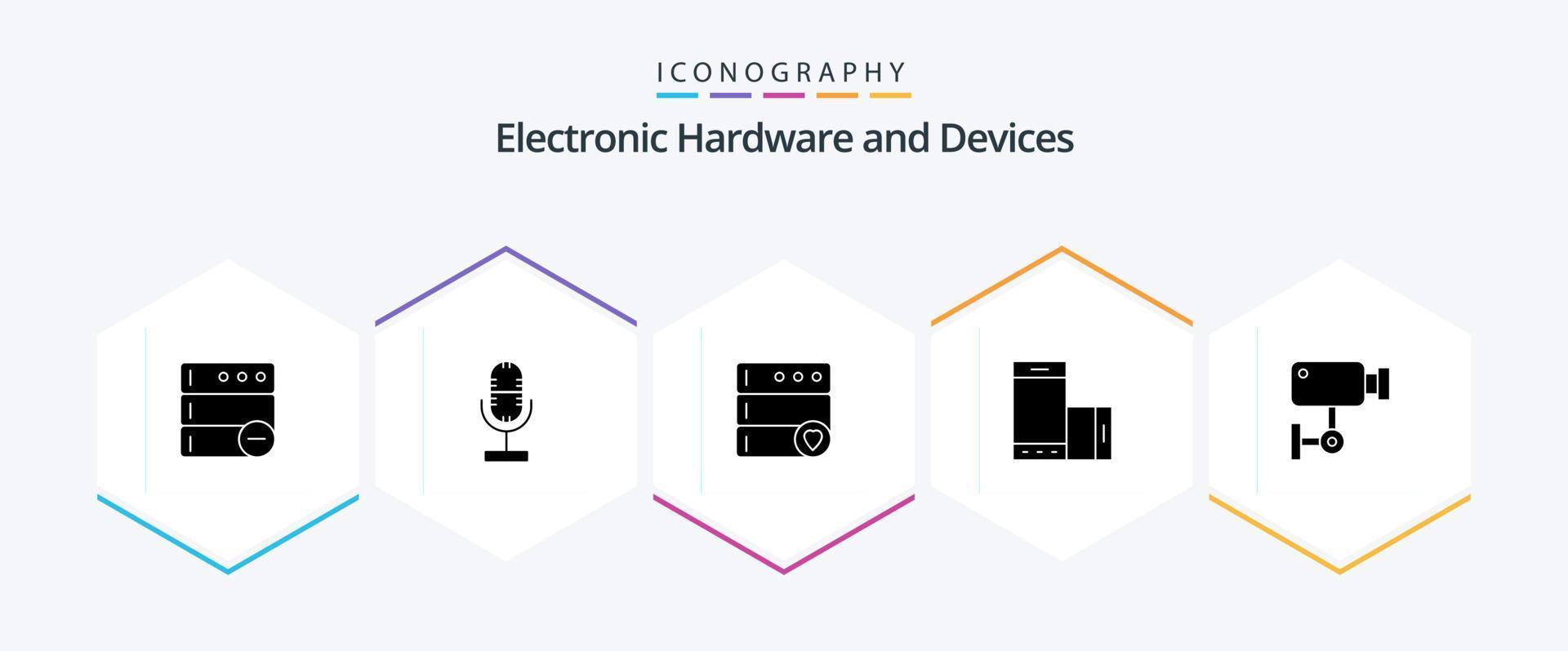 paquete de iconos de 25 glifos de dispositivos que incluye seguridad. leva. favorito. teléfono inteligente teléfono vector