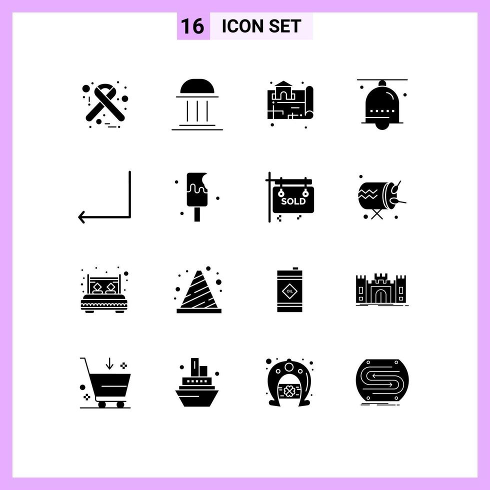 16 Universal Solid Glyph Signs Symbols of ring hand bell institute bell real Editable Vector Design Elements