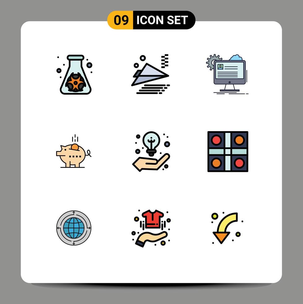 9 User Interface Filledline Flat Color Pack of modern Signs and Symbols of business safe profile piggy piggybank Editable Vector Design Elements