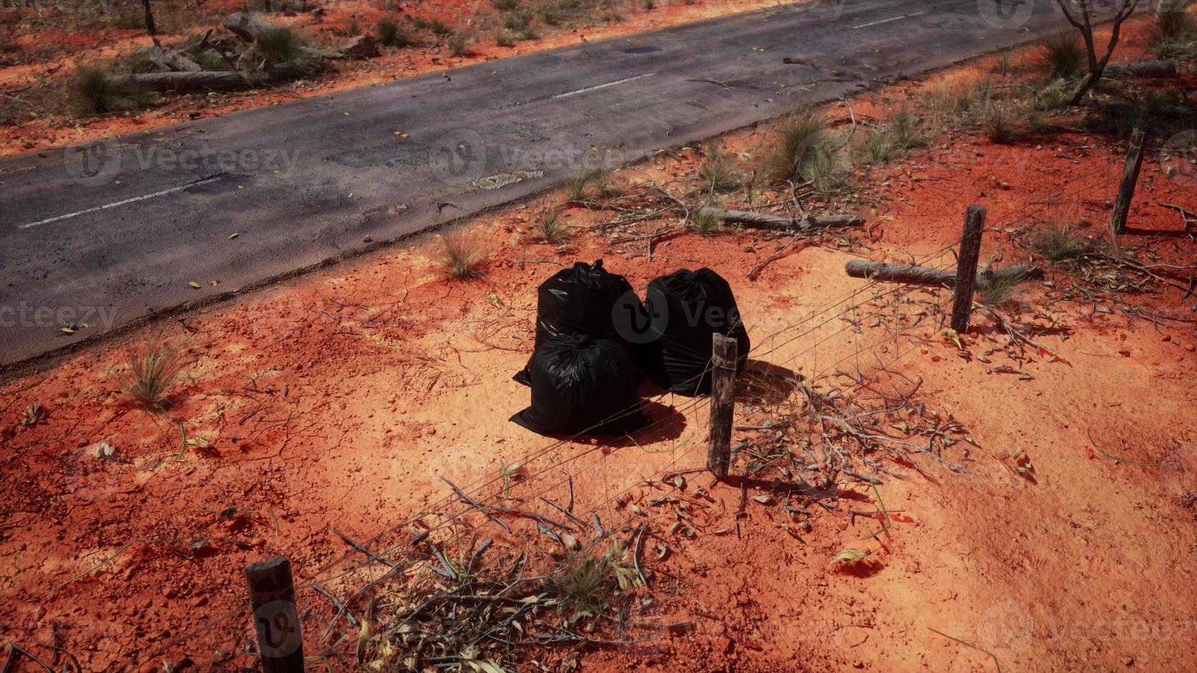 closeup of full trash bags on the sand photo