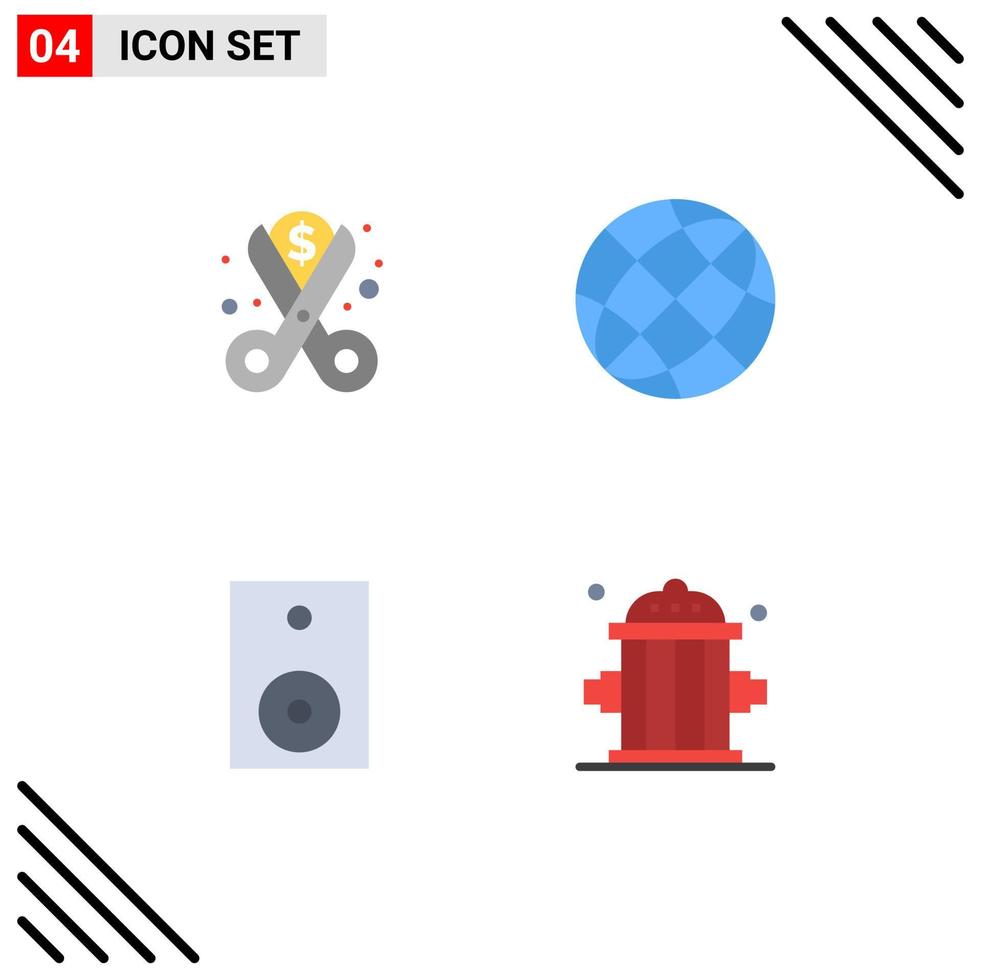 paquete de interfaz de usuario de 4 iconos planos básicos de costos de reducción de globo electrónica de contacto elementos de diseño vectorial editables vector