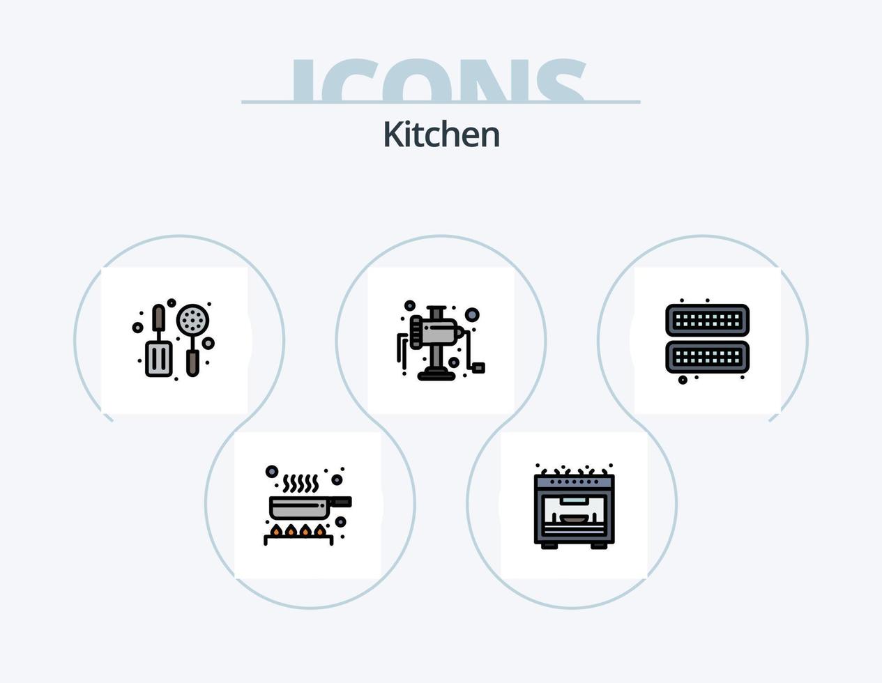 paquete de iconos llenos de línea de cocina 5 diseño de iconos. cocina. desayuno. alimento. tomate. salsa de tomate vector