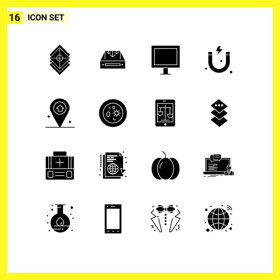 Group of 16 Solid Glyphs Signs and Symbols for science attraction container tv electric Editable Vector Design Elements