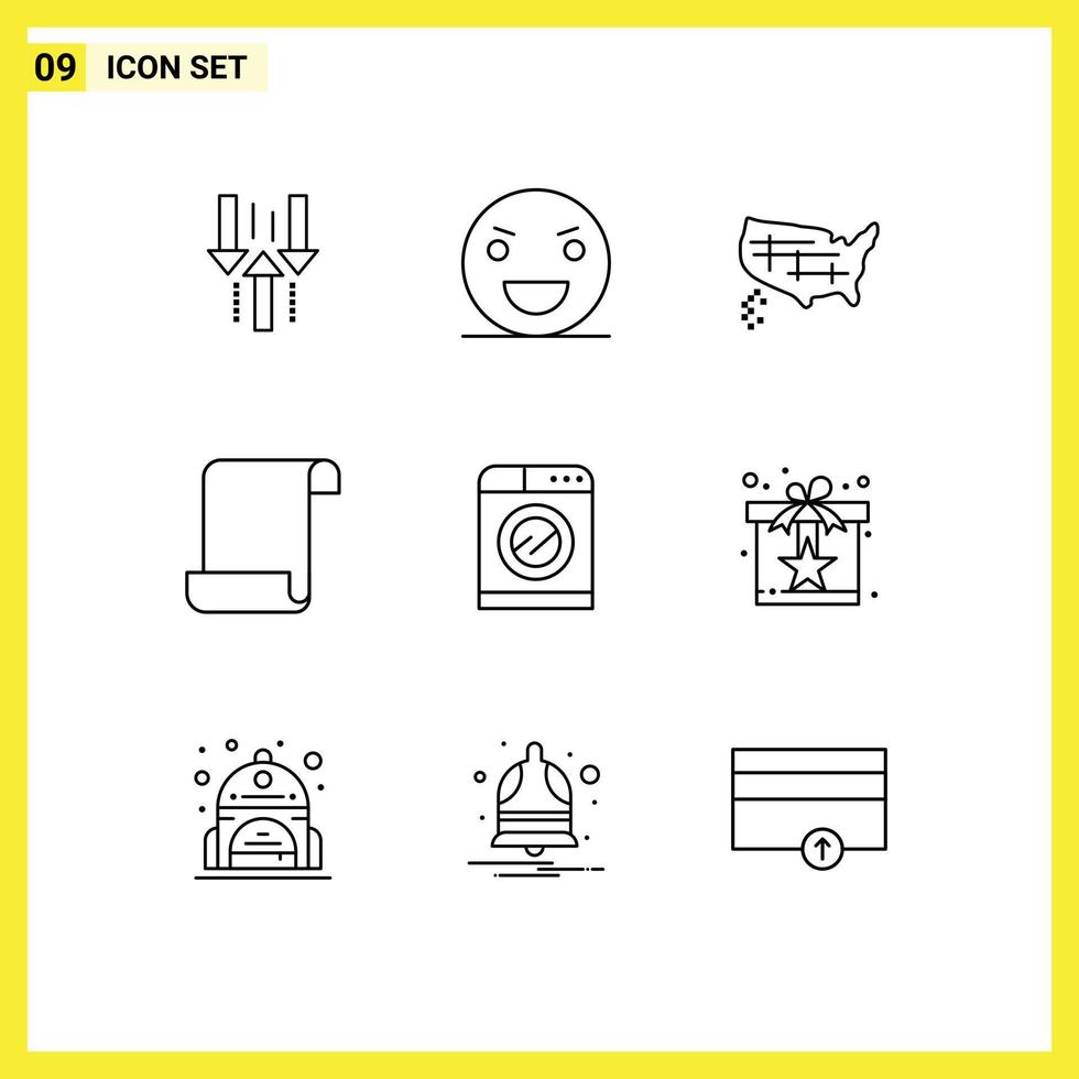 Editable Vector Line Pack of 9 Simple Outlines of machine log monster document united Editable Vector Design Elements