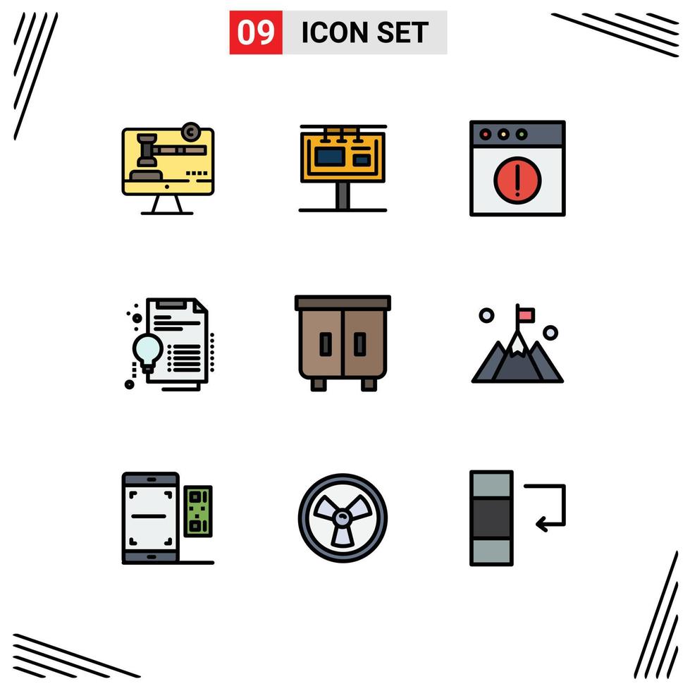 9 Thematic Vector Filledline Flat Colors and Editable Symbols of drawer solution branding invention certificate Editable Vector Design Elements