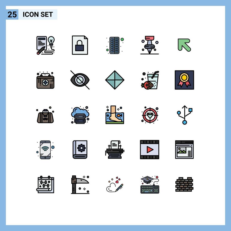 Universal Icon Symbols Group of 25 Modern Filled line Flat Colors of first aid kit up capsule arrow marker Editable Vector Design Elements
