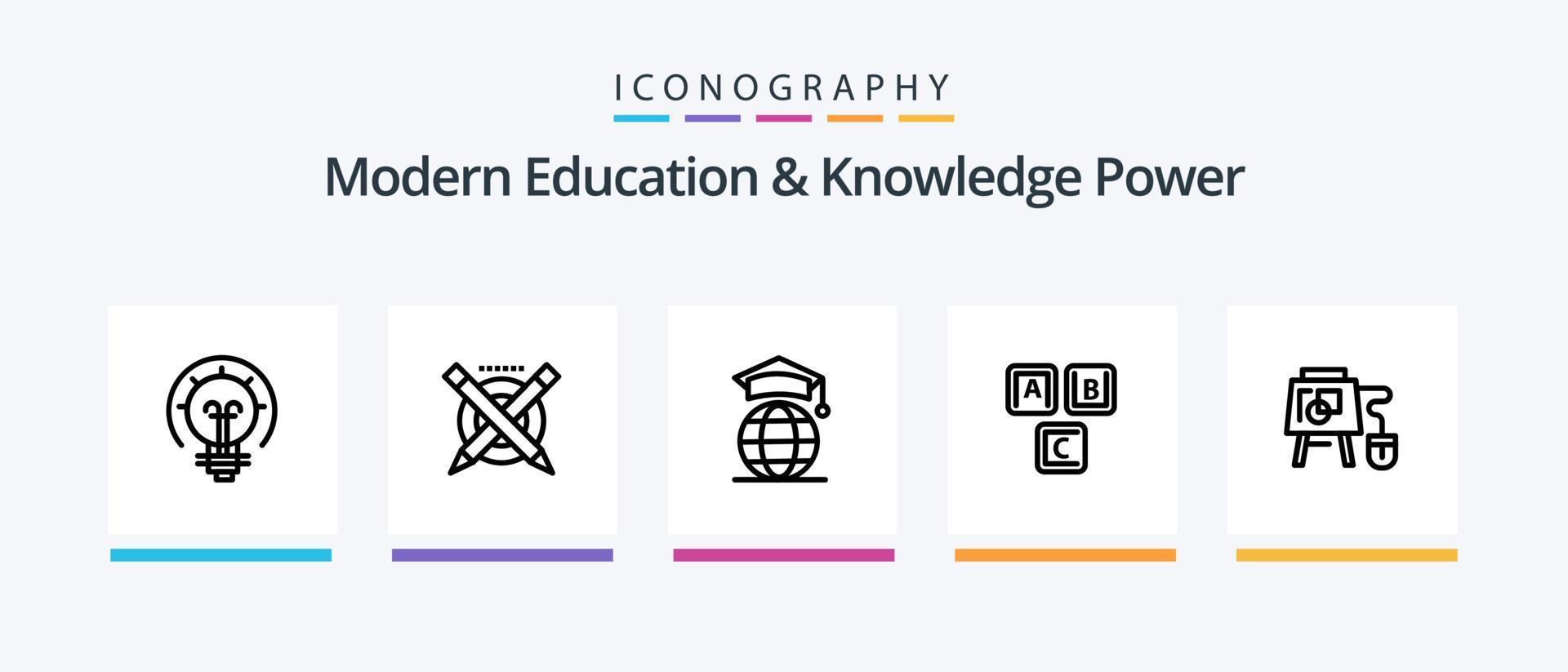 Modern Education And Knowledge Power Line 5 Icon Pack Including bank. award. desk. degrees. certificate. Creative Icons Design vector