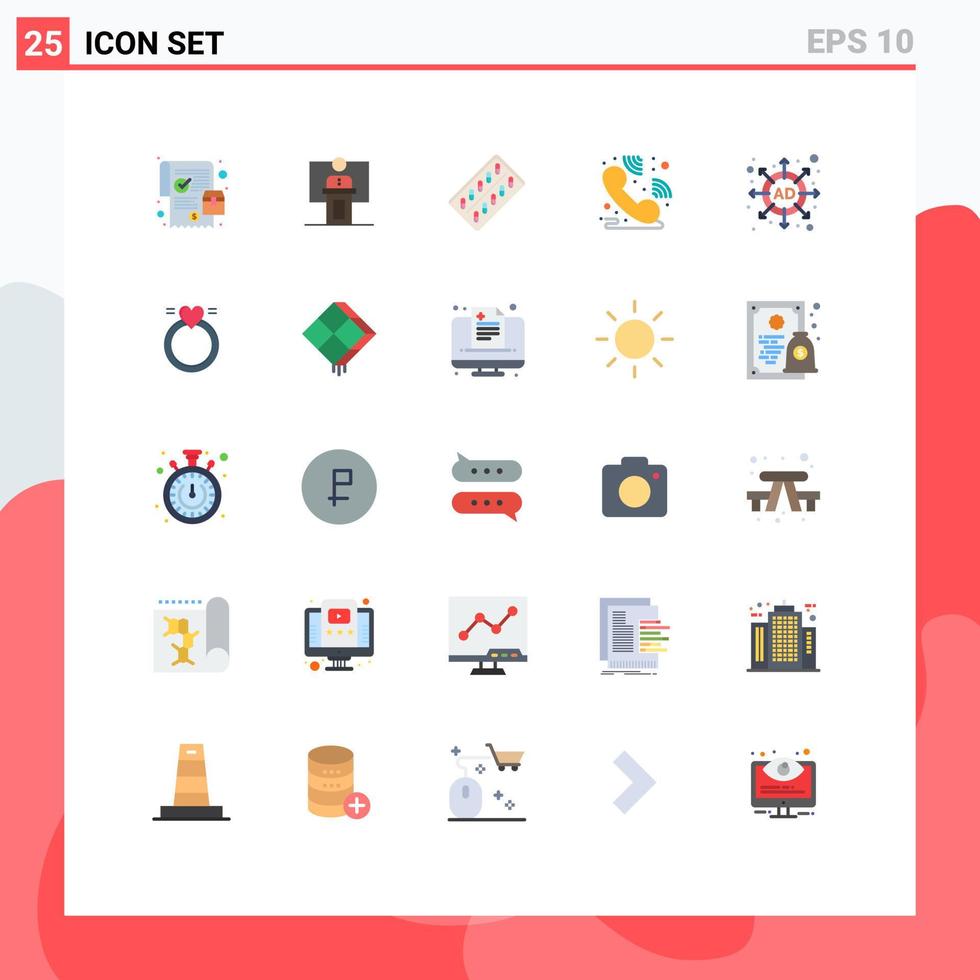 User Interface Pack of 25 Basic Flat Colors of helpdesk packet presentation tablet pill Editable Vector Design Elements