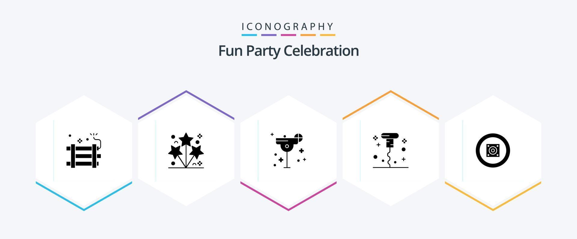 Party 25 Glyph icon pack including boom box. miscellaneous. spark. corkscrew. margarita vector