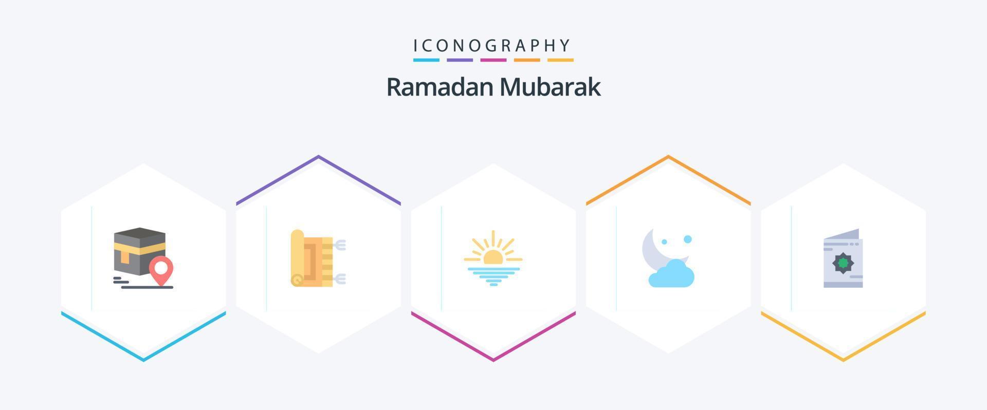 Ramadan 25 Flat icon pack including cloud. cresent. pray. moon. morning vector