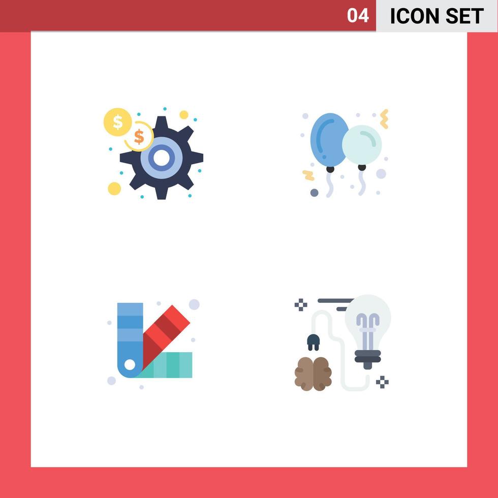 4 Universal Flat Icons Set for Web and Mobile Applications dollar development marketing party chip Editable Vector Design Elements