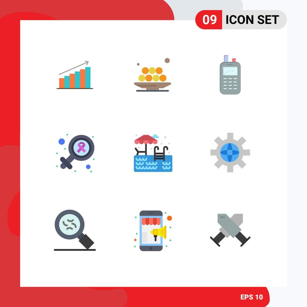 Flat Color Pack of 9 Universal Symbols of gender wireless iftar receiver phone Editable Vector Design Elements
