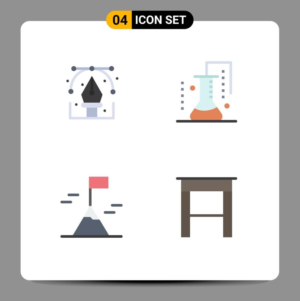 Group of 4 Flat Icons Signs and Symbols for creative scientific research graphic chemistry mountain Editable Vector Design Elements