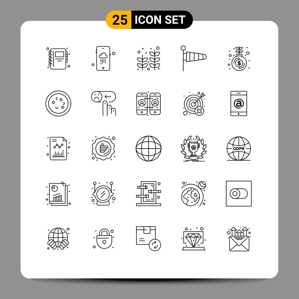 25 Universal Lines Set for Web and Mobile Applications growth investment plant fund weather Editable Vector Design Elements