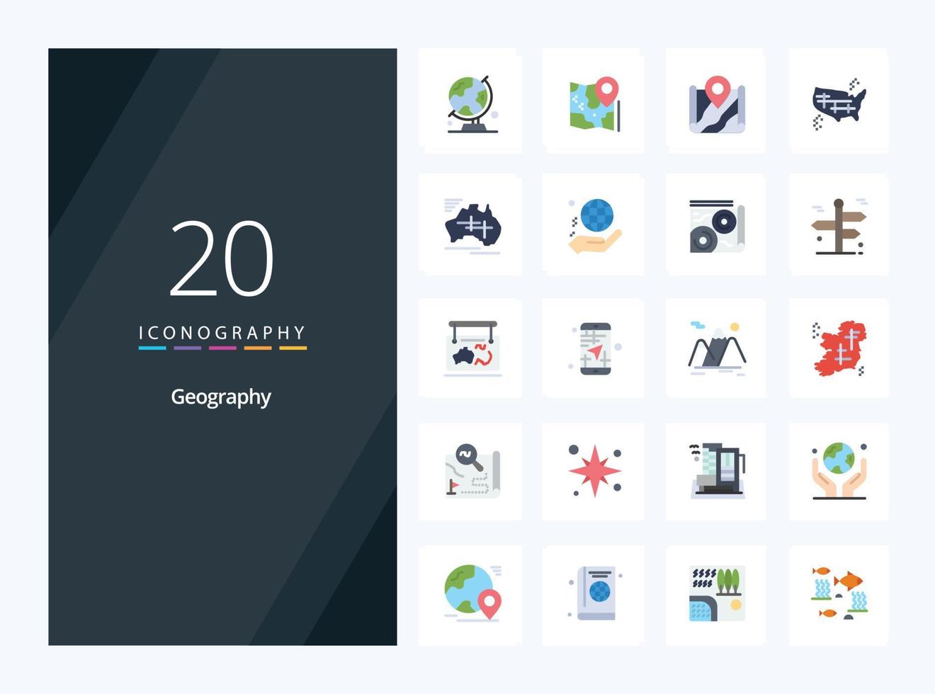 20 Geo Graphy Flat Color icon for presentation vector