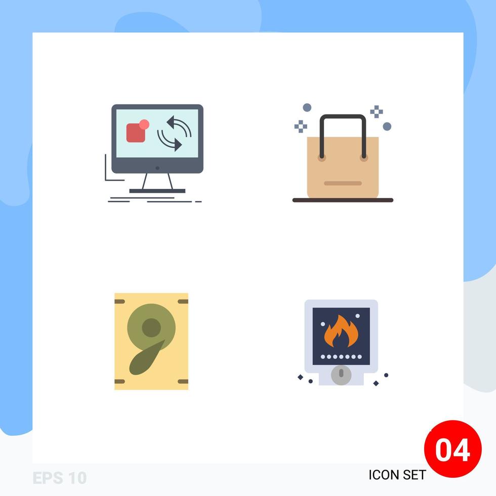 4 Flat Icon concept for Websites Mobile and Apps update shopping install cart sound Editable Vector Design Elements