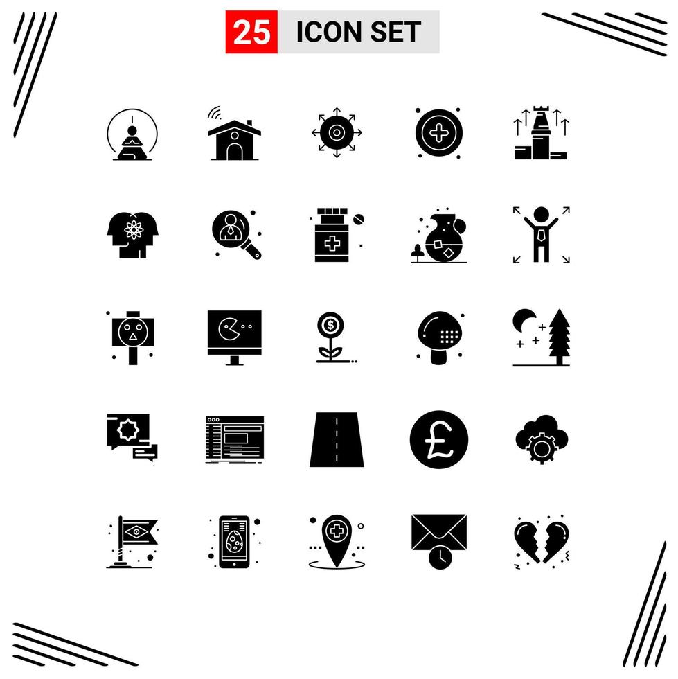 Group of 25 Modern Solid Glyphs Set for up user house plus success Editable Vector Design Elements