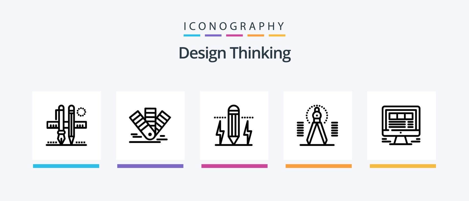 Design Thinking Line 5 Icon Pack Including tool. compass. geometry. design. comuter. Creative Icons Design vector