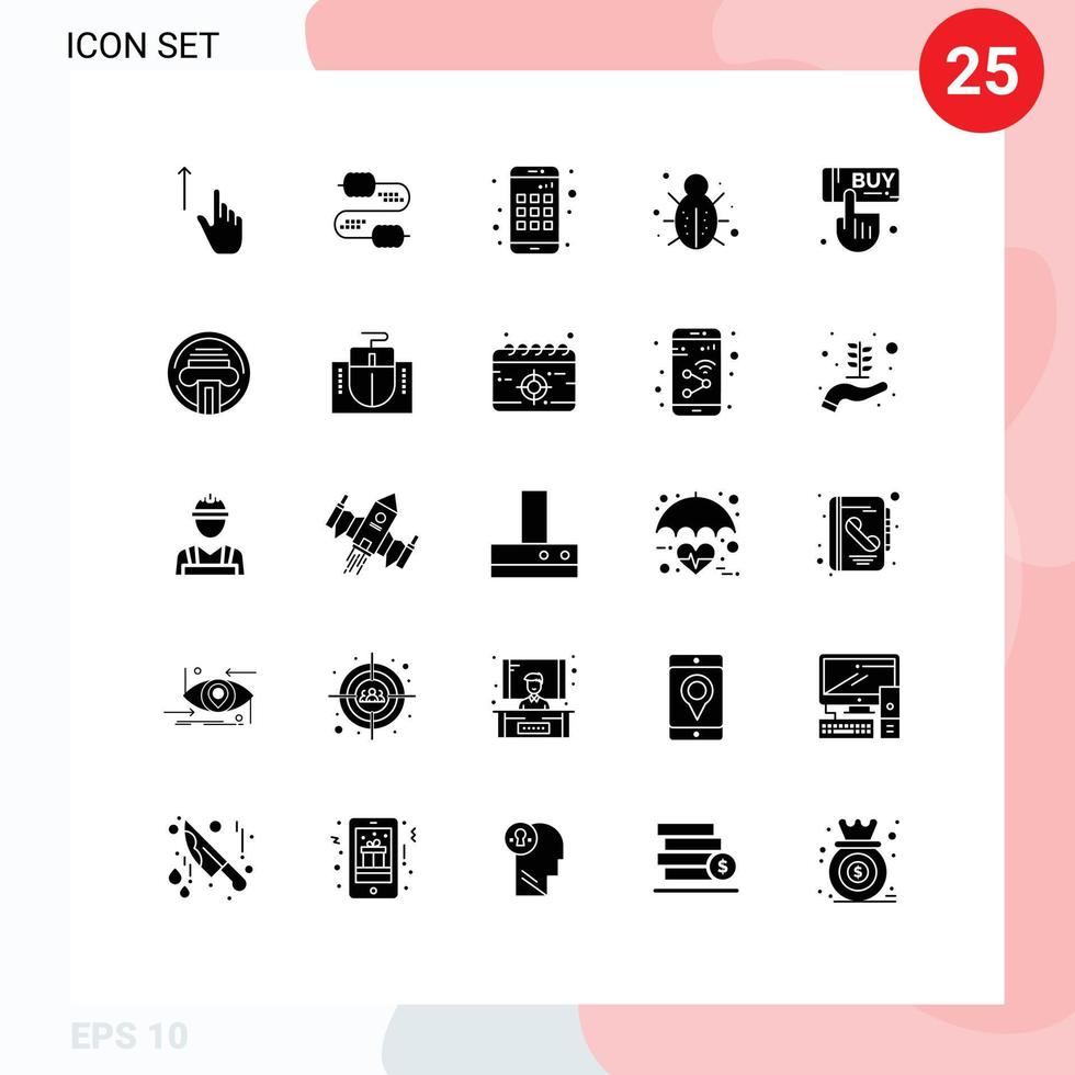 Solid Glyph Pack of 25 Universal Symbols of sale protection capacitors network bug Editable Vector Design Elements