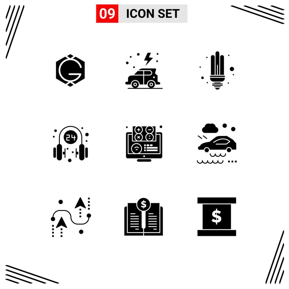 Modern Set of 9 Solid Glyphs and symbols such as elearning service bulb operator headphone Editable Vector Design Elements