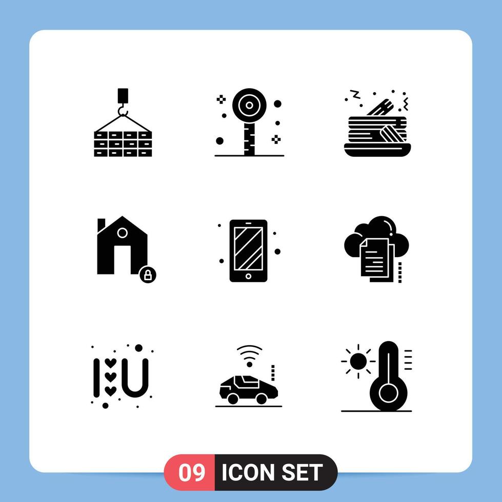 9 Universal Solid Glyph Signs Symbols of smart phone protect cake lock estate Editable Vector Design Elements