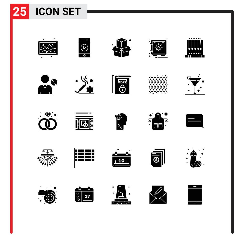 Set of 25 Modern UI Icons Symbols Signs for physics gravity box vault safe Editable Vector Design Elements