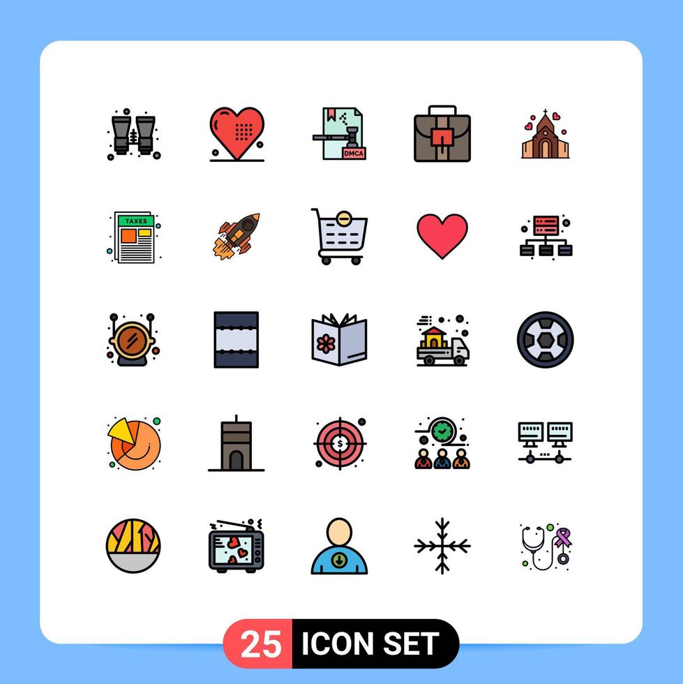 User Interface Pack of 25 Basic Filled line Flat Colors of arch business love briefcase dmca Editable Vector Design Elements