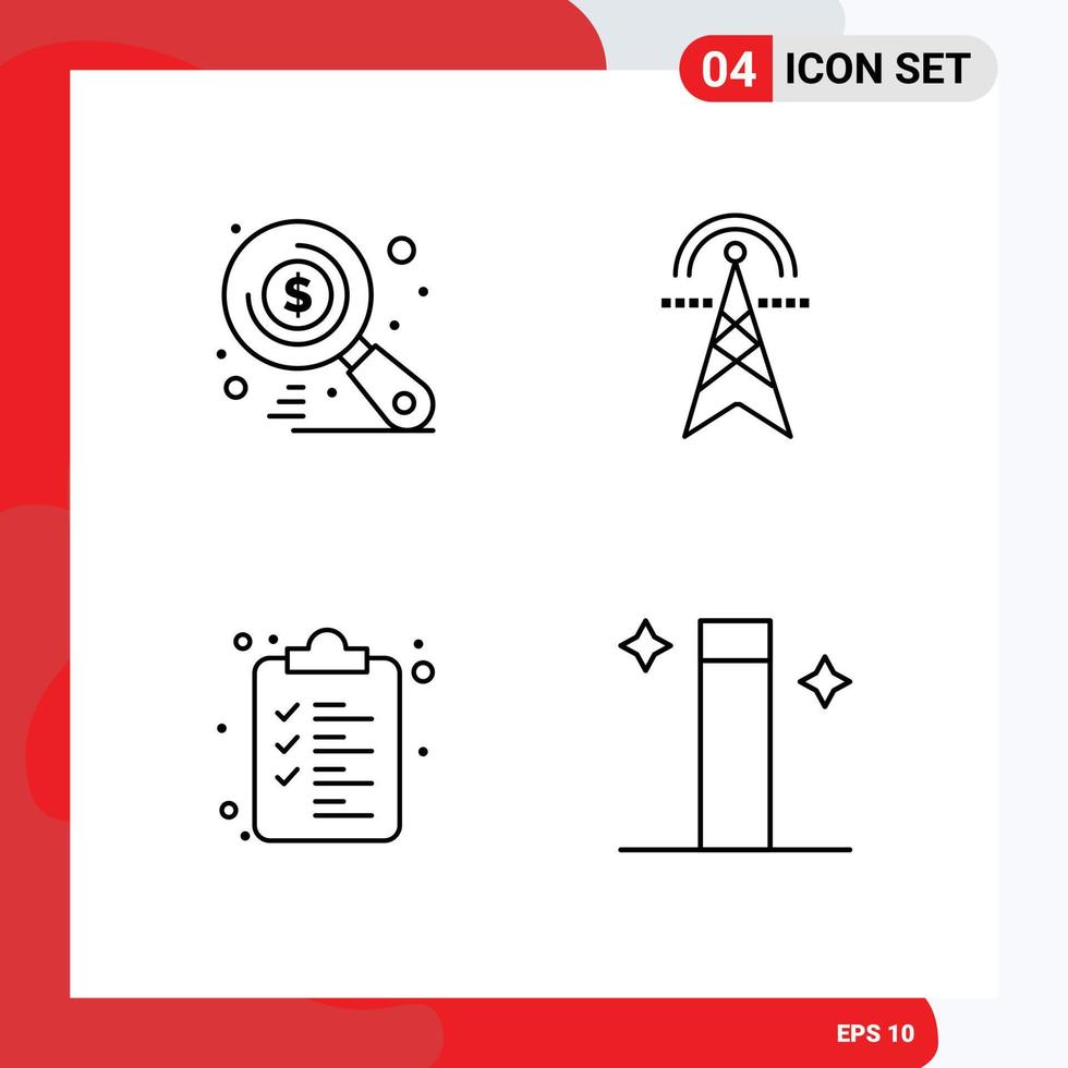 Universal Icon Symbols Group of 4 Modern Filledline Flat Colors of money web seo power clipboard Editable Vector Design Elements