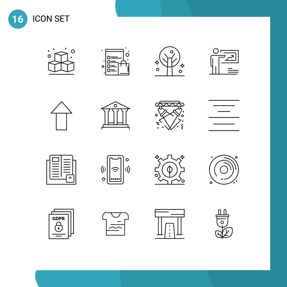 Outline Pack of 16 Universal Symbols of bank up tree arrow business Editable Vector Design Elements