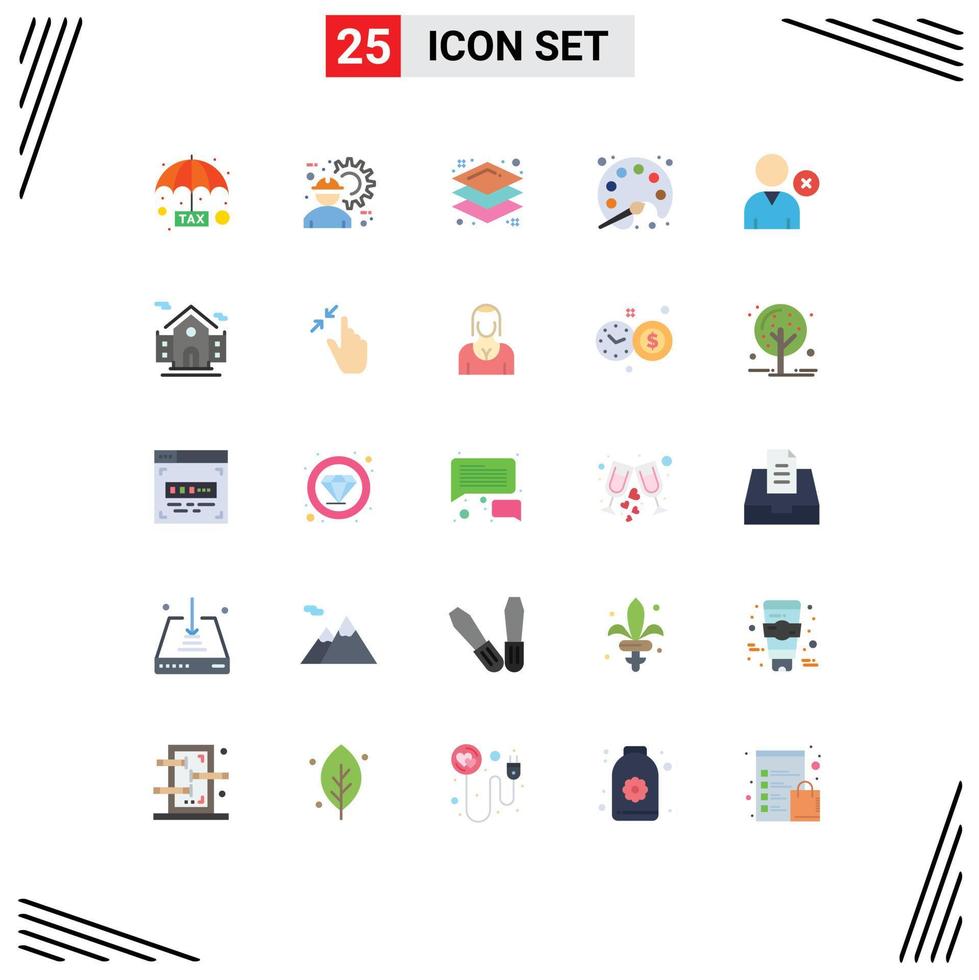 25 Universal Flat Color Signs Symbols of man learning gear streamline painting Editable Vector Design Elements