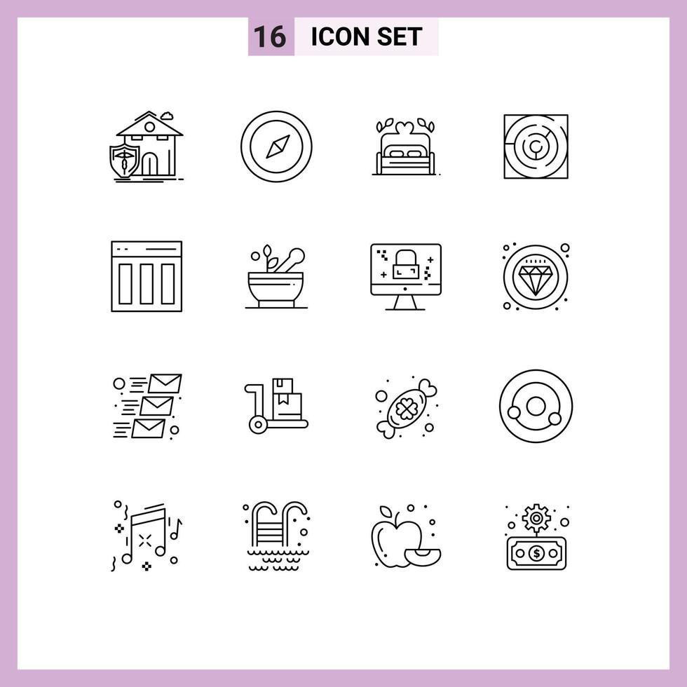 16 User Interface Outline Pack of modern Signs and Symbols of columns strategy bed labyrinth maze Editable Vector Design Elements