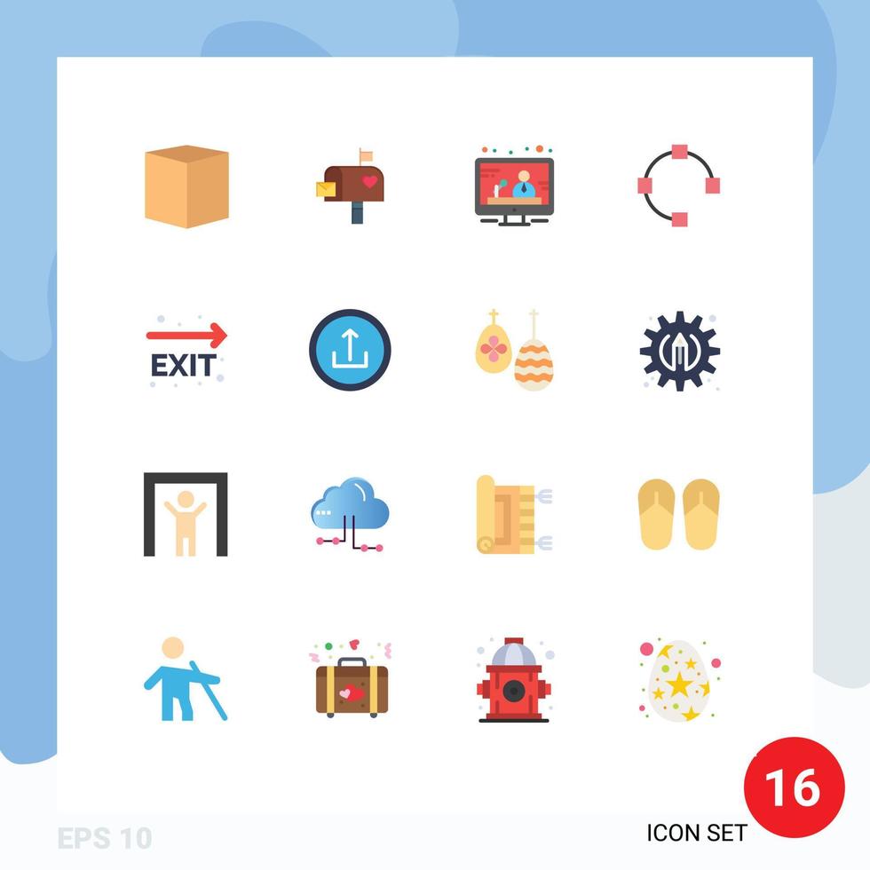 Flat Color Pack of 16 Universal Symbols of leave exit letter box points open Editable Pack of Creative Vector Design Elements