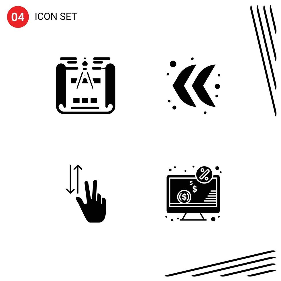 Group of 4 Modern Solid Glyphs Set for blueprint up arrow finger computer Editable Vector Design Elements