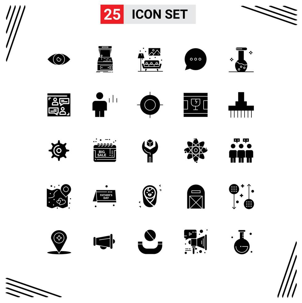 Stock Vector Icon Pack of 25 Line Signs and Symbols for analysis chat machine bubble sofa Editable Vector Design Elements