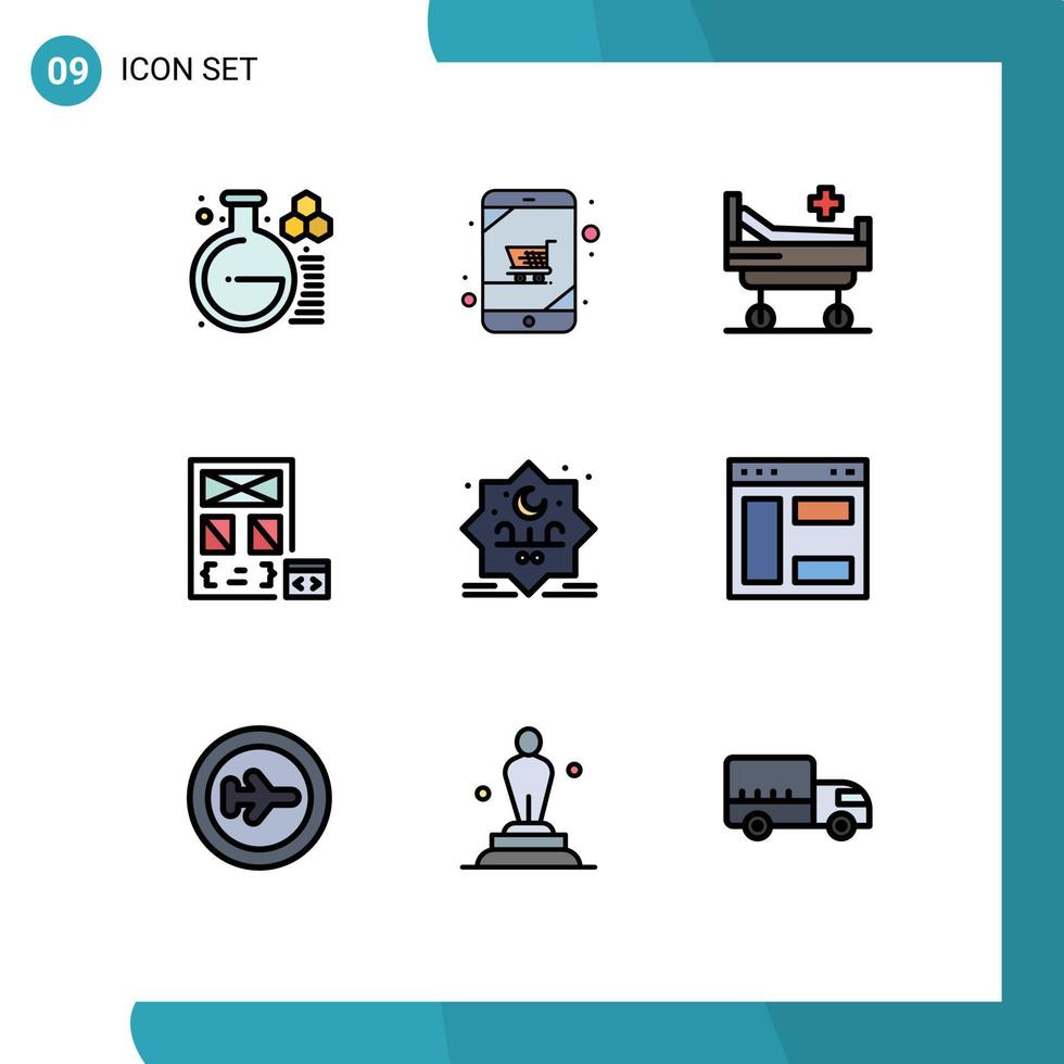 Stock Vector Icon Pack of 9 Line Signs and Symbols for eid page bed development coding Editable Vector Design Elements